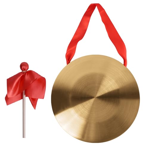 Vesaneae Gong mit Trommelschlägel Mini, Generic Gong mit Schlägel, Percussion Musikinstrument Traditioneller Chinesischer Wind Gong, Messing-Kupfer-Handgong, Messing Kupfer Hand Gong