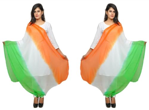 Kalakriti Damen | Mädchen | Batikstoff Chiffon Dupatta Tricolor Tiranga Chunni | Tag der Republik | Unabhängigkeitstag | 2,25 m 2 Stück, TRI, STANDARD