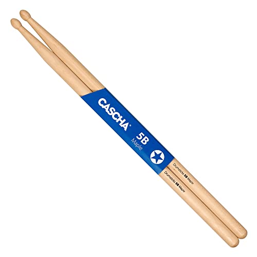 CASCHA Maple 5B Drumsticks - ideal für sanften Rock - Allrounder Schlagzeug-Sticks für Fortgeschrittene - 1 Paar Wooden-Sticks - Schlagzeug-Zubehör aus Ahornholz - ovale Kopf-Form, Natur, HH 2360