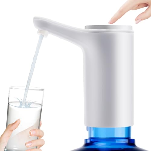 EASYSPEED Kühler & Wasserspender Für Trinkwasser,Wasserflaschen Pumpe USB Wiederaufladbar,Tragbare Automatische Trinkpumpe,Kommt Mit 2 Adaptern Wasserspender Für Zuhause,Büro,Küche,Camping,Weiß