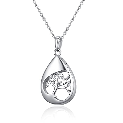 TANGPOET Asche Halskette 925 Sterling Silber Urne Halskette für Asche Baum des Lebens Asche Kette Denkmal Feuerbestattung Schmuck Asche Anhänger Halskette für Mama Papa Frauen Männer Damen