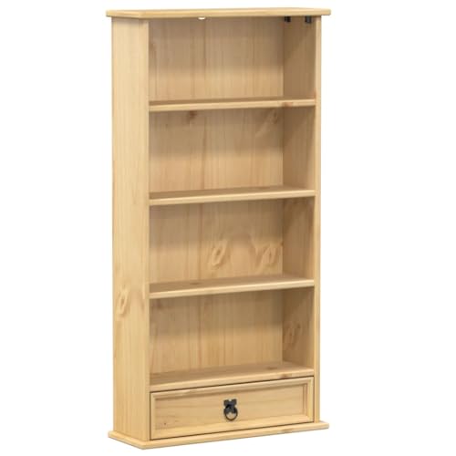 vidaXL CD Schrank, Bücherregal mit Fächern Schublade, Bücherschrank für Wohnzimmer Büro Arbeitszimmer, Standregal, Massivholz Kiefer