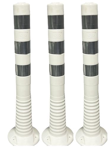 UvV Set 75 cm Absperrpfosten UVTP7504 flexibel selbstaufrichtender Sperrpfosten aus TPU (Silber reflektierend) (Poller Weiss mit silberner Reflexfolie)