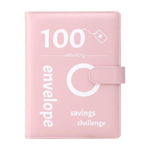 100 Envelope Challenge Binder, Umschläge Challenge Binder, Lustiger Budgetordner zum Sparen von €5,050 mit Geldumschlägen, Spar Challenge für Budget Planer (Rosa)