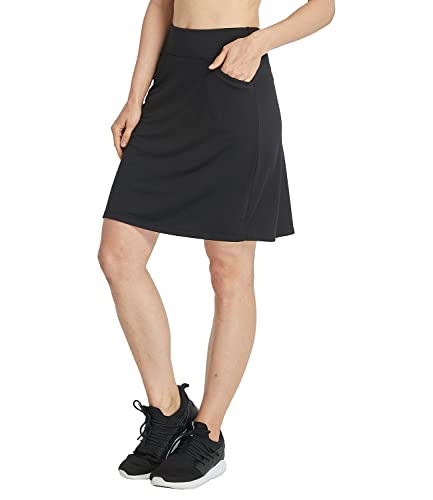 Westkun Damen Skort Knielang Hoher Taille Active Tennisrock Hosenrock Golfrock mit Innenshorts Sportrock Sommer mit Tasche für Wandern Golf Laufen Sport Schwarz XXL