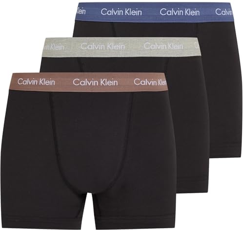 Calvin Klein Herren 3er Pack Boxershorts Trunks Unterwäsche, Schwarz (B- R Iris, Grey Heat, Dusty Tan WBS), XL
