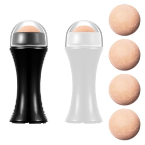 WeddHuis 2 Pcs Ölabsorbierender Vulkanstein Gesichtsroller + 4 Vulkanstein für fettige und ölige Haut wiederverwendbarer Oil Absorbing Face Roller