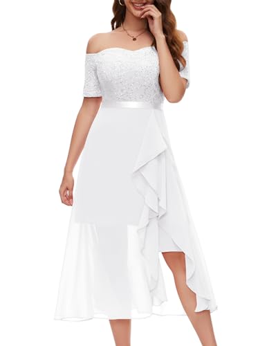 Berylove Weißes Langes Kleid Hochzeitskleid Kleid Festlich Damen Kleider Hochzeitsgast Damen Brautkleider Konfirmationskleider BLP7085 White 2XL