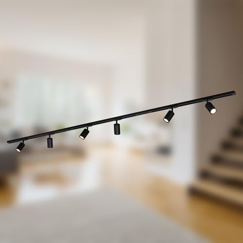 BRILONER - Schienensystem Rail Komplettset, 6x GU10 Spots schwenkbar, L-Form, Lichtschienensystem Decke, Strahler Schiene, Deckenlampe, Deckenleuchte, Spotlight, 2,25m, Schwarz