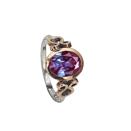 Gems Vibes Alexandrit 925 Sterling Silber Ring für Frauen Juni Geburtsstein Ring Multicolor Alexandrit Ring Solitär Handgefertigter Ring Bestes Valentinstagsgeschenk für einen besonderen Menschen