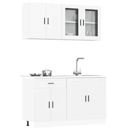 Emmtore 4-TLG. Küchenschrank-Set Holzwerkstoff, Küchenzeile Einbauküche, Schrank-Set, Unterschrank, Küchenschrank, Hängeschrank,Weiß
