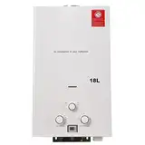 SUDEG 18L Gas Durchlauferhitzer,36KW LPG Warmwasserbereiter Instant Heißwasserbereiter Flüssiggas Durchlauferhitzer Warmwasserspeicher mit Plating-Duschkopf-Set,Weiß