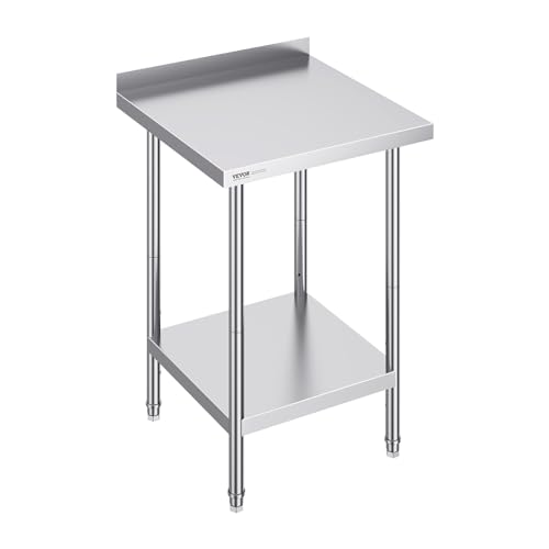 VEVOR Edelstahl-Arbeitstisch, gewerblicher Arbeitstisch zur Lebensmittelzubereitung, robuster Arbeitstisch aus Metall mit Einstellbarer Höhe für Restaurant, Zuhause und Hotel 610 x 610 x 914 mm