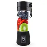 Mixer Smoothie Maker Tragbarer Entsafter : 380ml BPA-freie Standmixer Persönlicher shaker proteinshake mit 6 Edelstahlmesser Tragbar USB-Mixbecher für Shakes und Saft, ZZB7367, Schwarz