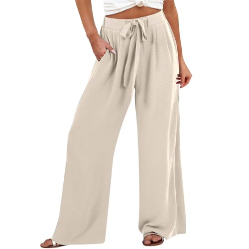 YEBIRAL Warehouse Deals Angebote rückläufer Leinenhose Damen Sommerhose Weites Bein mit Taschen und Kordelzug,Leichte Baumwolle Freizeithose Einfarbig Elegant Lang Stoffhose Angebote des Tages Heute