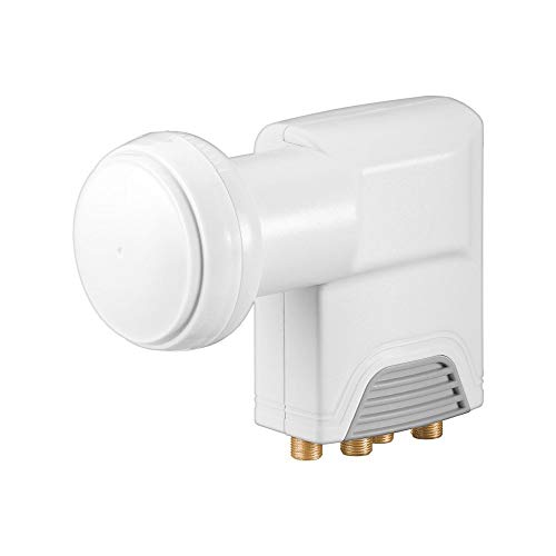 Goobay 67272 Universal Quad LNB Digitaler Satelliten Empfang 4 Teilnehmer direkt digitales Fernsehen UHD 8K F Buchse Wetterschutz SAT DVB-S2 Weiß