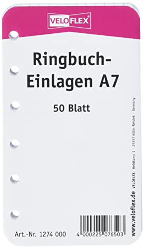 VELOFLEX 1274000 - Ringbucheinlage DIN A7, 50 Blatt Papier, kariert, weiß, 1 Stück