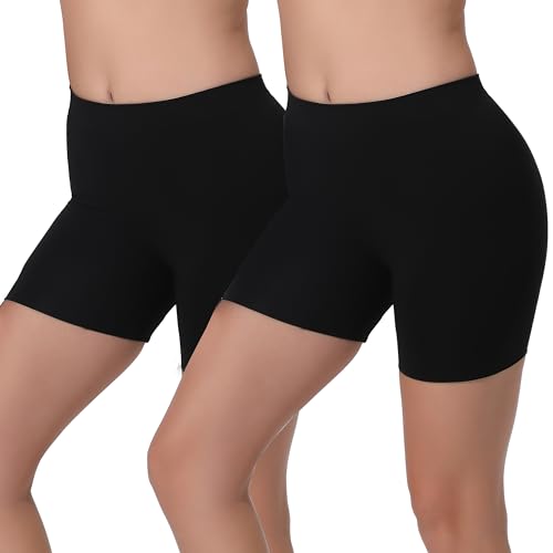 INNERSY Radlerhose Damen Schwarz Kurze Hose Unter Kleid Nylon Anti Chafing Shorts 2er Pack (S, 2 Schwarz)