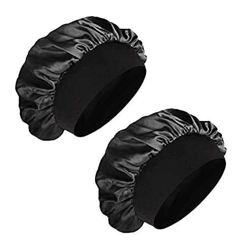 ADMITRY 2 Stück Seidenhaube Zum Schlafen,Satin Haarhaube Bonnet für Die Nacht,Schlafhaube Seide,Weiche Bonnet Sleep Cap,Atmungsaktive Schlafmütze Damen Mädchen(Schwarz)