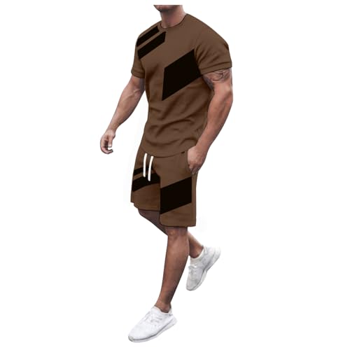 QWUVEDS Herren Shorts Sets 2 Stück Outfits Mode Sommer Trainingsanzüge Casual Set Rot (240405A-Brown, M)