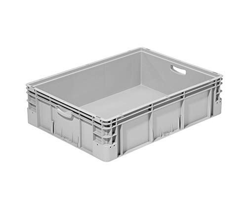 Die Boxfabrik Eurobehälter 800x600x220 mm | Stapelbar | Wände und Boden geschlossen | Mit Handgriff | 90 Liter | PP-C | Grau