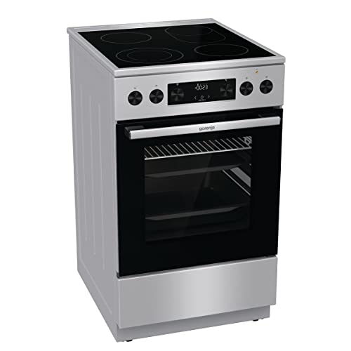 Gorenje GECS5C70XPA Elektro-Standherd mit Glaskeramik-Kochfeld / 50cm / 70 Liter/GentleClose/Schnellaufheizung/AirFry/ExtraSteam/Pizzamodus 300°C/Teleskopauszüge/AquaClean/BräterZone/schwarz