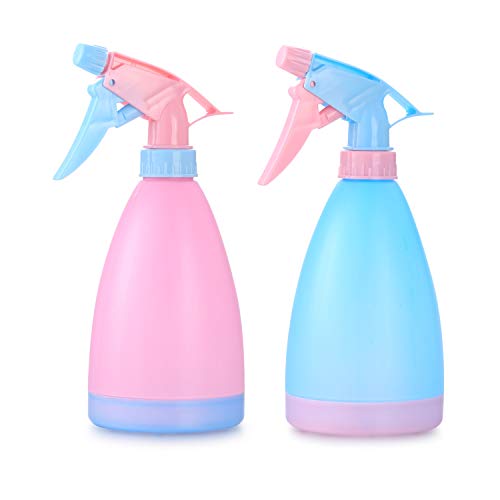 Yibaijia 2 Stück Sprühflaschen 500 ml, Blumensprüher mit Verstellbare Sprühkopf, Sprühflaschen Pflanzen Zerstäuber, Kunststoff Leere Drucksprüher für Blumen, Garten, Haare (Rosa, Blau)