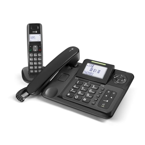 DORO - Doro Comfort 4005 - Schnurgebundenes Festnetztelefon + Schnurloses DECT-Telefon mit AB - Hintegrundbeleuchtetes Display - LED-Anzeige - Tastatur mit großen Tasten - Audioverstärker - Schwarz