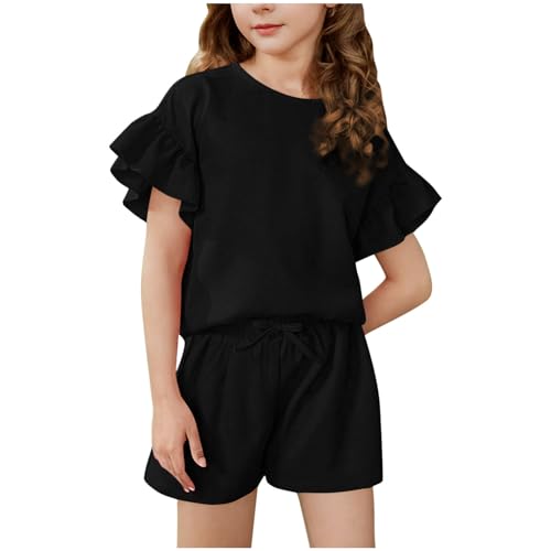 Sportanzug Mädchen T-Shirt und Shorts Sommer Kleidung Set Trainingsanzug Jogginganzug 2 Teiler Outfit Sport Top mit Sporthose Kurz Activewear Casual Bekleidungssets Warehouse Deals Angebote