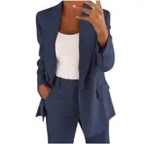 Hosenanzüge für Damen Elegant Business Freizeitanzug 2 Teilig Outfit Cardigan Einfarbig Set Vintage Fashion Blazer Langarm Casual Loungewear Sportlich Locker Jogginganzug Lässige Anzüge