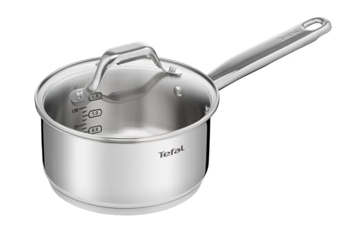 TEFAL Kochtopf Stielkasserolle 18 cm mit Glasdeckel | Topf mit 2,1 L Fassungsvermögen | Milchtopf mit Induktionsboden aus Edelstahl poliert | Spülmaschinengeeignet | alle Herarten auch Induktion