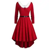 KOG Vintage Weihnachtskleid für Damen Langarm Weihnachtskleid Damen Elegant Weihnachts Kleidung Festkleider für Damen Partykleid Damen Weihnachtskleidung Meine Bestellungen Anzeigen Rot S