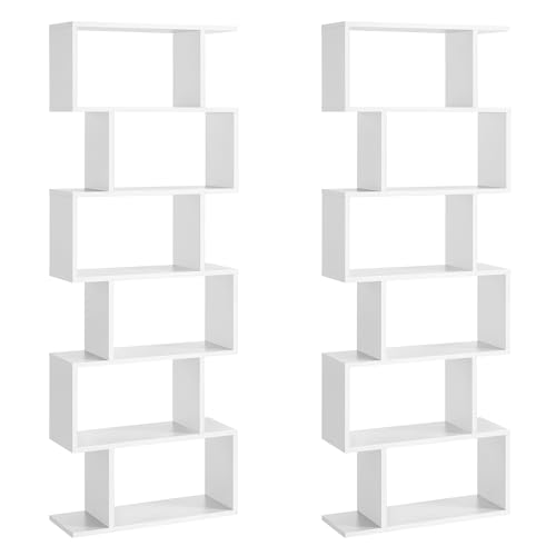 VASAGLE Bücherregal, 2er Set, Regal mit 6 Ebenen, Standregal, Büroregal, freistehend, Dekoregal, zur Präsentation, modern, für Wohnzimmer, Schlafzimmer, Büro, weiß LSS037W01