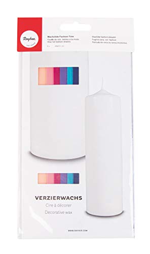 Rayher 3102500 Verzierwachs, Fashion-Töne, Set 6 Verzierwachsplatten, Farben sortiert, je 20 x 6,5 cm, Wachs zum Kerzen verzieren, Kerzenwachs, Wachsfolie