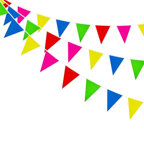 20 m, 40 Stück Wimpelkette, Partydekoration, Wiederverwendbare, wasserdichte Dreiecksflaggen, Dekoration für drinnen und draußen, Geburtstagsfeier, Hochzeit, Fest