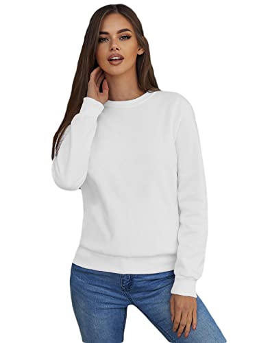 OZONEE Damen Sweatshirt Pullover Langarm Farbvarianten Oversized Langarmshirt Pulli ohne Kapuze Baumwolle Baumwollmischung Classic Basic Rundhals-Ausschnitt Sport 777/4428B WEIẞ M