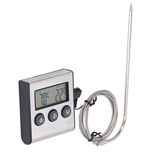 Digitales Grill-Thermometer, Fleischthermometer, Digitales Bratenthermometer mit Edelstahlsonde, Timer-Modus und LCD-Display zum Kochen von Grillgerichten, Fleisch, Ofen, Braten, Grill, 0–250 °C