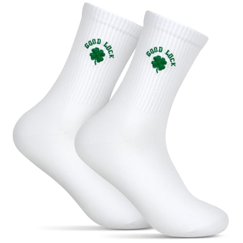MEJOSER Glückssocken Lustige Socken Damen Herren 36-42 Glücksbringer Prüfung Silvester Geschenk Good Luck Glück Tennissocken Sportsocken Kleeblatt