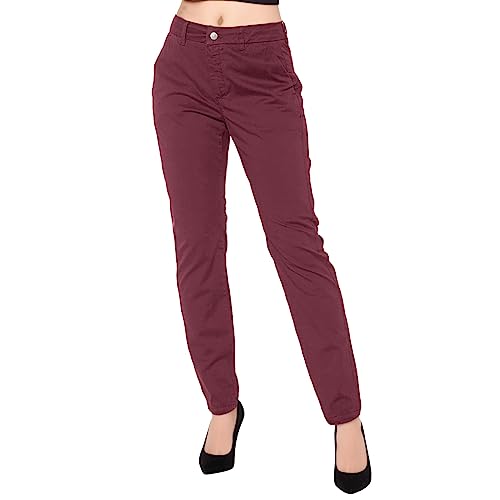 Generisch Damen Elegant Business Set Hosen Damen-Hosen, elegant, lässig, täglich, gerades Bein, Freizeithose, Anzughose, einfarbig, mit Reißverschluss Knöpfen Damen Hosen (Wine, M)