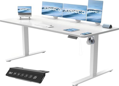 JUMMICO Höhenverstellbarer Schreibtisch Höhenverstellbar Elektrisch, Ergonomischer Steh-Sitz Tisch Stehpult Verstellbarer Computertisch,Stehschreibtisch Bürotisch Standing Desk,160 x 70 cm, Weiß