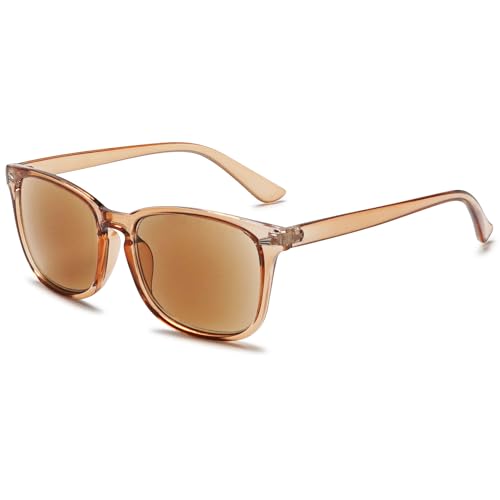 VEVESMUNDO Lesebrille mit Sonnenschutz Getönt Lesehilfe Sehhilfe Sonnenbrille Sonnenlesebrille mit sehstärke Damen Herren (+2.0, 1 Stück Transparent Braun Sonnenlesebrille)