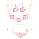 Hifot 3 Stück Muschel Halskette Armband Set Plumeria Ohrringe Boho Schmuck Hawaii Blumen Halskette Damen Muschel Kette Strand Muschel Fußkettche Choker Kette Sommer Sommer Schmuck Damen Mädchen