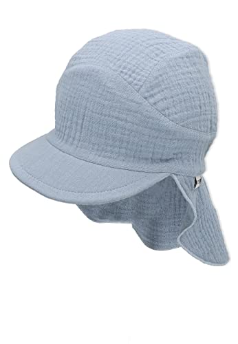 Sterntaler Unisex Schirmmütze mit Nackenschutz Musselin Sonnenhut, hellblau, 49