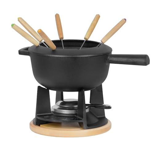 Mahlzeit Gusseisen Fondue Set für 6 Personen | 2 Liter | Fondueset 13 teilig mit Brenner und Gabeln | Fondue-Set, Käsefondue Set, Fleischfondue Set, Schokofondue Set (Schwarz preseasoned)