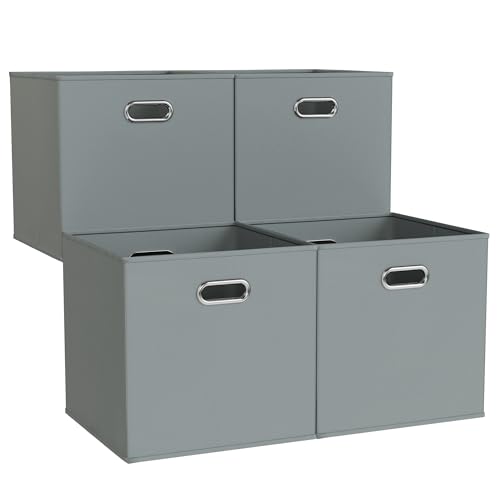 ATHLON TOOLS 4x Faltboxen 33L verstärkt, 33x33x33cm - Oxford-Material - je 2 Griffe - Aufbewahrungswürfel - Hochwertige Organizer-Boxen (Grau)