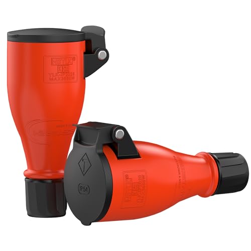 RedStar24 Schuko Kupplung 230V IP54 2er Set Robuste Steckdosen, 3-Polig, Gummi & Kunststoff, Schwarz Rot | Automatische Federabdeckung, Einhandbedienung | Ideal Outdoor Anwendungen