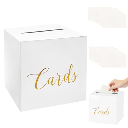 TNSOYCA Kartenbox Hochzeitsbox, Weiß Geschenkkartenbox,mit 10 Stück Grußkarten 22 X 22cm Hochzeitsbox,für Hochzeit Geburtstage Abschlussfeiern Jubiläum Babypartys Partydeko(Weiß)