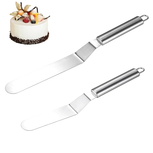 Nogeqi 2 Stück Winkelpalette Torte Groß, Edelstahl Tortenspachtel zum Glätten, Silber Tortenmesser Torten Küche Set, Tortenstreicher Backen Tortenpalette zum Dekorieren und Verzieren