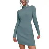 Briskorry Rollkragenpullover Damen Pulloverkleid Strickkleid Elastizität Midikleid Freizeitkleider Winddicht Tunika Kleid Langarm Sweater Dress Rollkragen Pullikleid Minikleid Winterkleid Partykleid