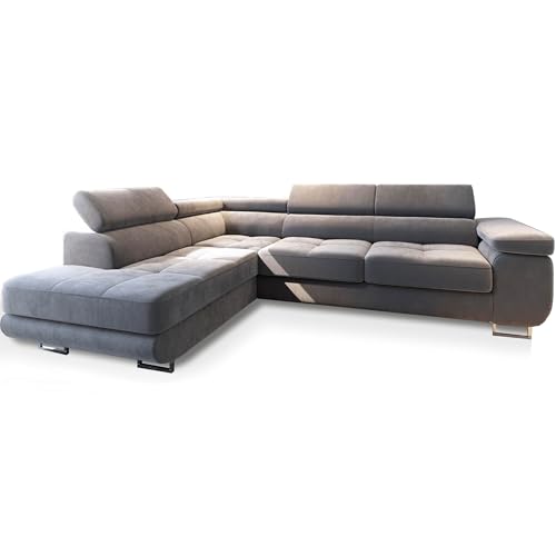 Masseno Ecksofa Selva L-S mit Schlaffunktion L-Form, Sofa mit Bettkasten, Wohnzimmersofa, Couch, Soffa, Bettsofa, Couchgarnitur- Hellgrau, Monolith 84
